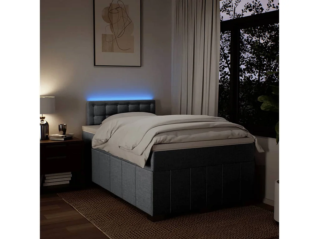 Cama box spring con colchón tela gris claro 120x190 cm