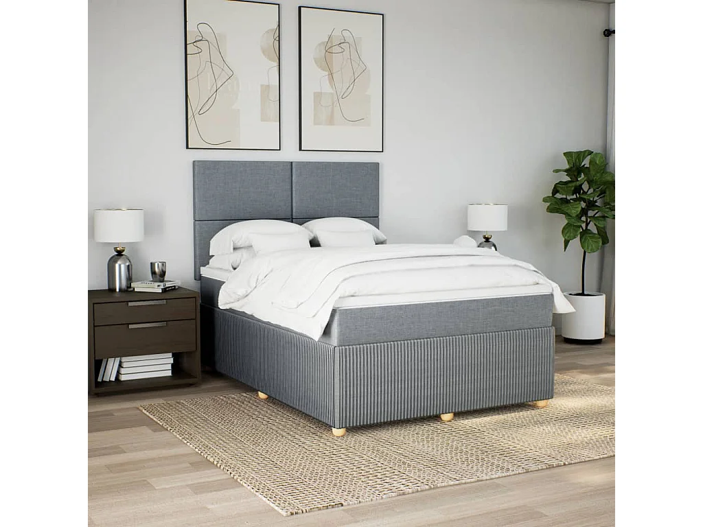 Boxspring met matras stof lichtgrijs 140x200 cm