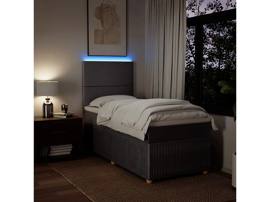 Cama box spring con colchón tela gris taupe 80x200 cm