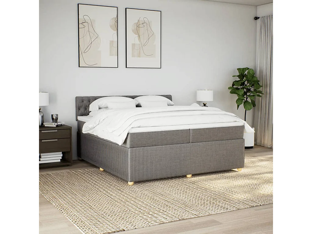 Sommier à lattes de lit avec matelas Taupe 200x200 cm Tissu