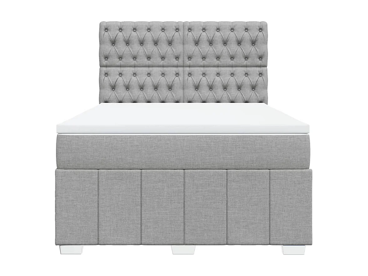 Cama box spring con colchón tela gris claro 140x200 cm