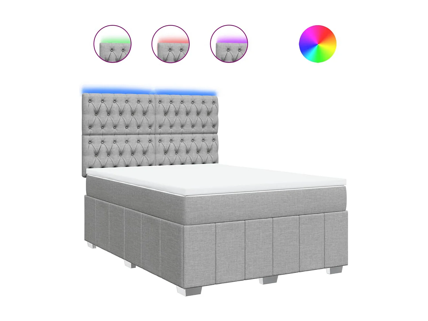 Cama box spring con colchón tela gris claro 140x200 cm