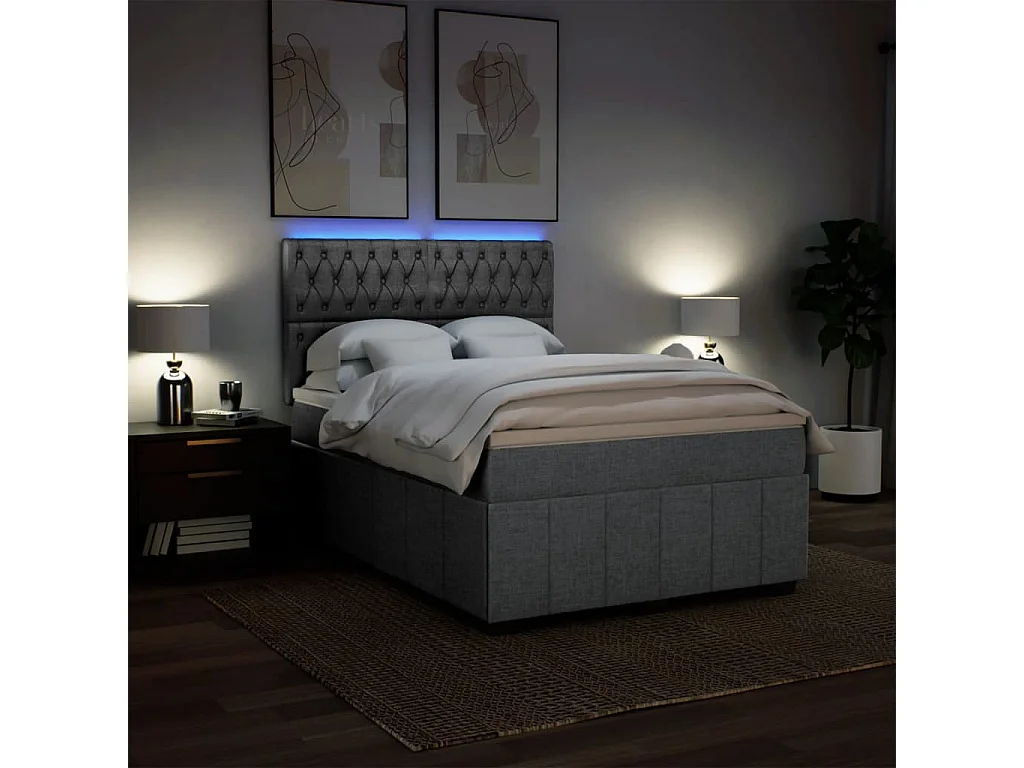 Cama box spring con colchón tela gris claro 140x200 cm