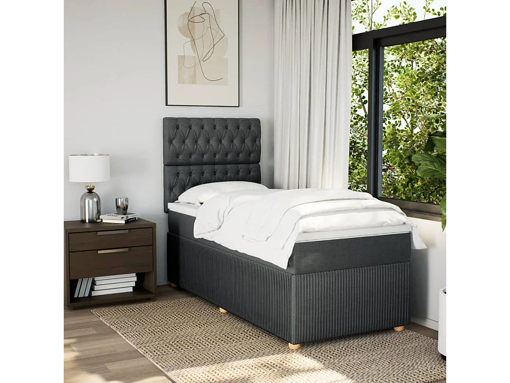 Sommier à lattes de lit avec matelas Gris foncé 100x200cm Tissu