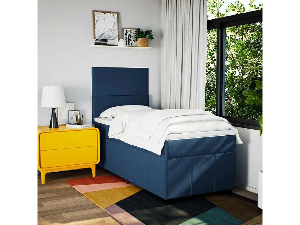 Cama com molas/colchão 90x190 cm tecido azul