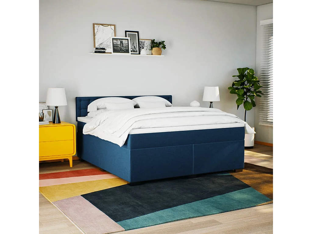 Cama com molas/colchão 180x200 cm tecido azul