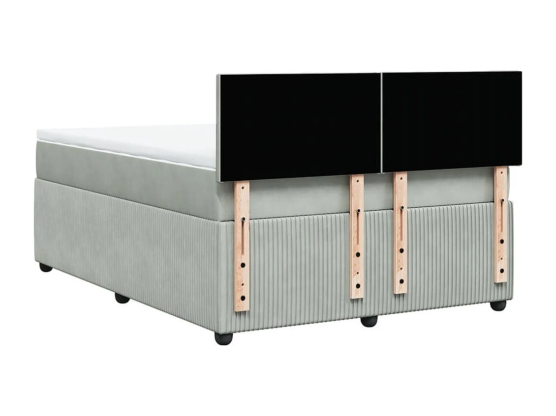 Cama box spring con colchón terciopelo gris claro 160x200 cm