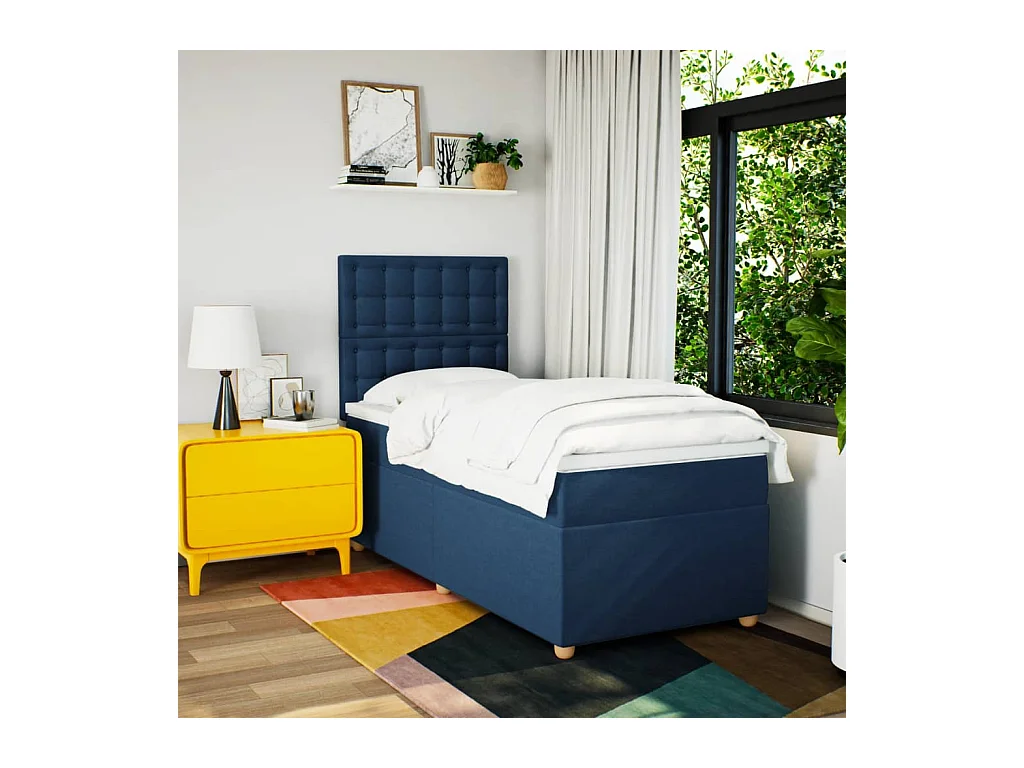 Cama com molas/colchão 90x200 cm tecido azul
