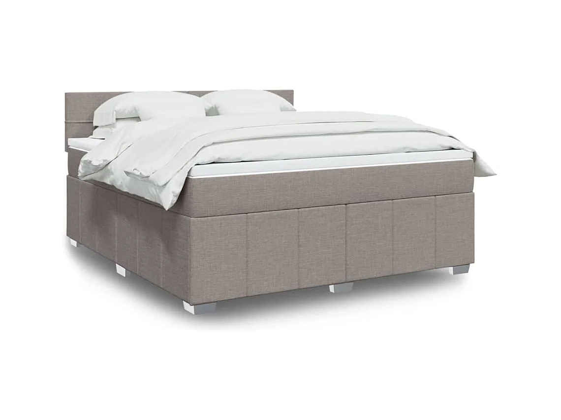 Cama box spring con colchón tela gris taupe 180x200 cm
