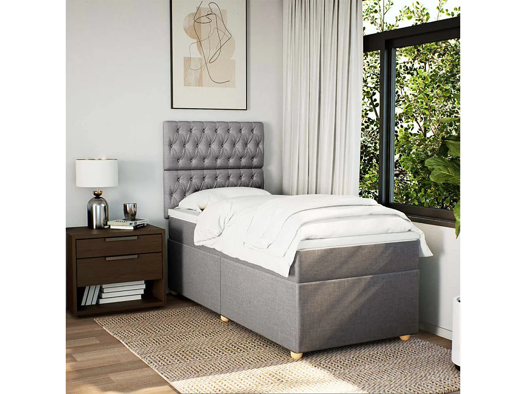 Sommier à lattes de lit avec matelas Taupe 90x200 cm Tissu