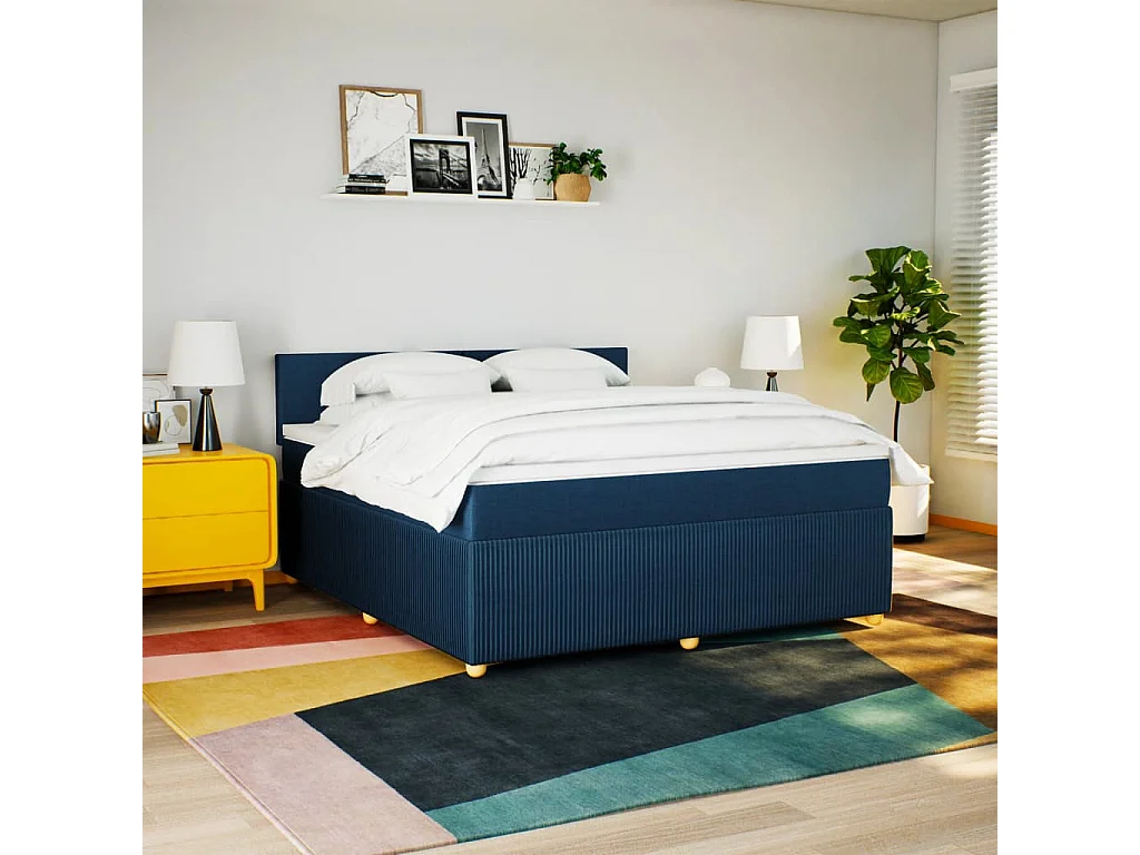 Sommier à lattes de lit avec matelas Bleu 180x200 cm Tissu