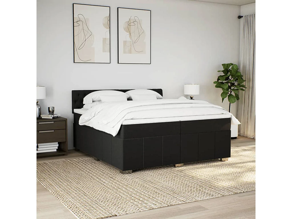 Sommier à lattes de lit avec matelas Noir 200x200 cm Tissu