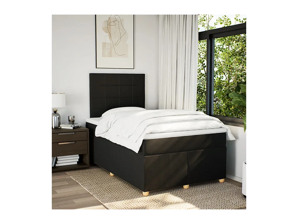 Cama boxspring com colchão 120x190 cm tecido preto