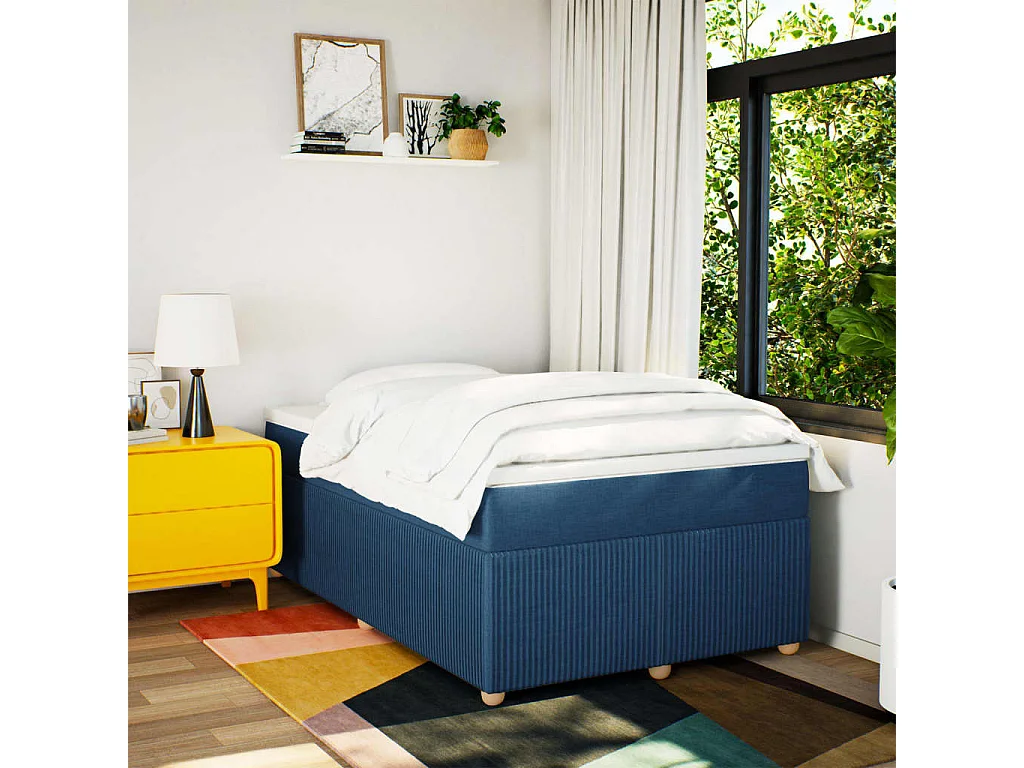 Sommier à lattes de lit avec matelas Bleu 120x200 cm Tissu