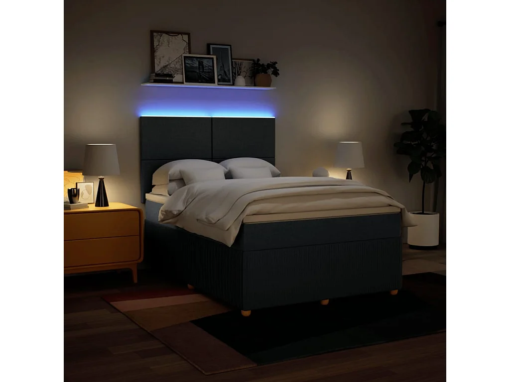 Cama box spring con colchón tela azul 140x190 cm