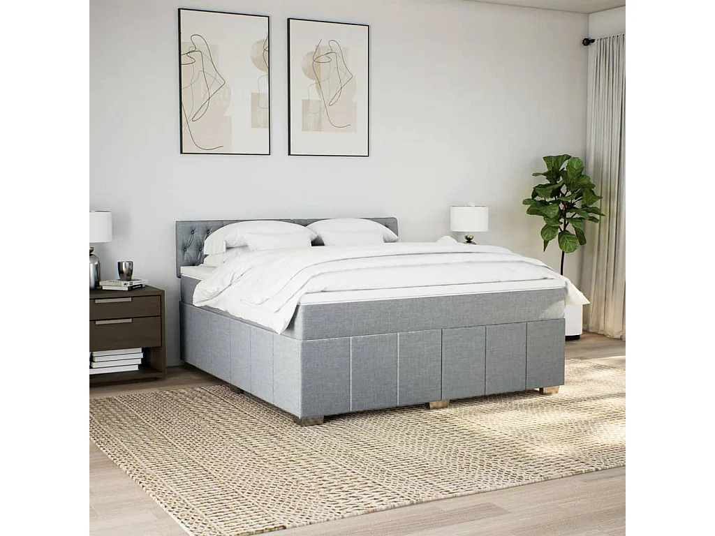 Cama box spring con colchón tela gris claro 180x200 cm