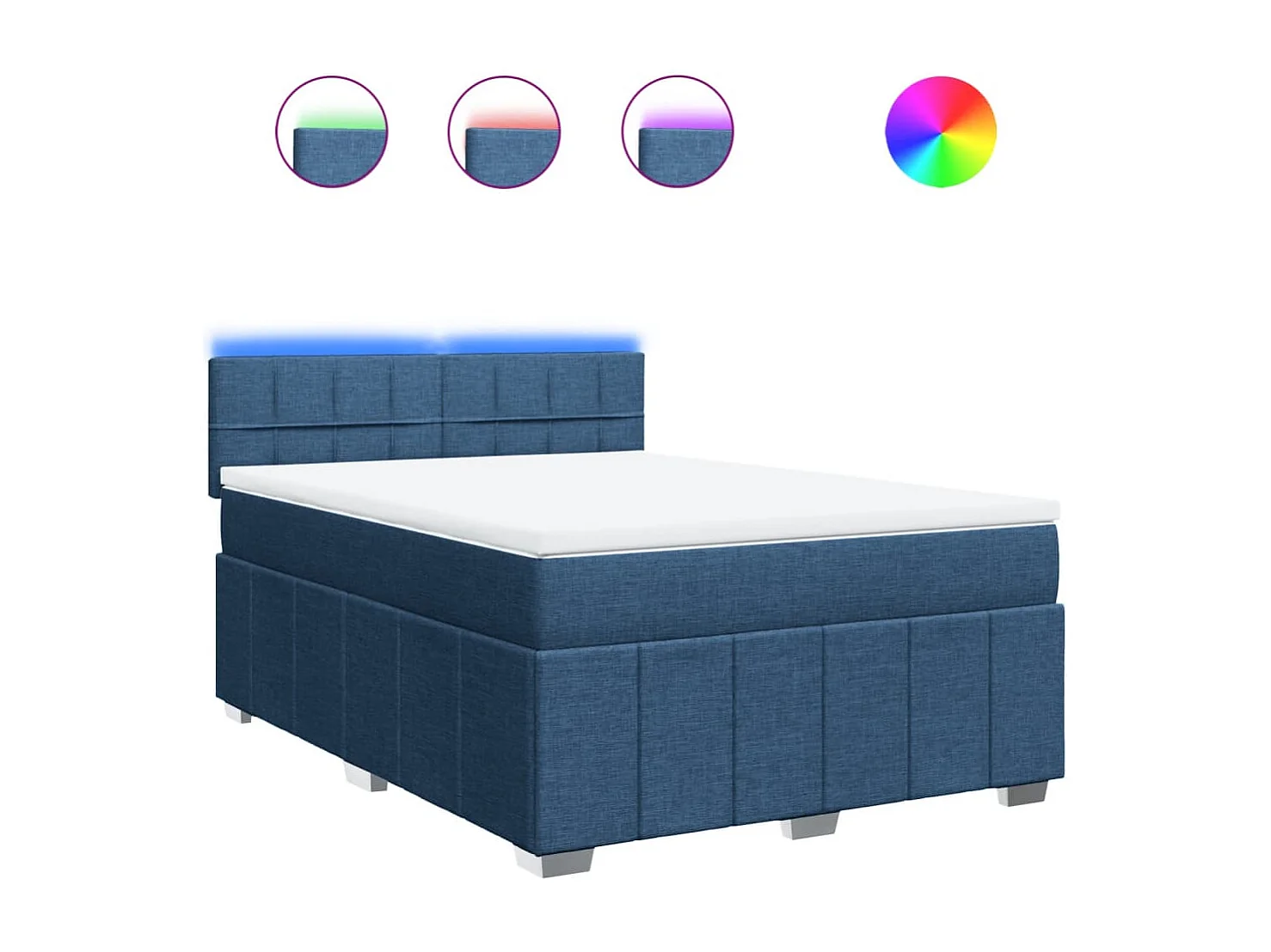 Cama box spring con colchón tela azul 160x200 cm