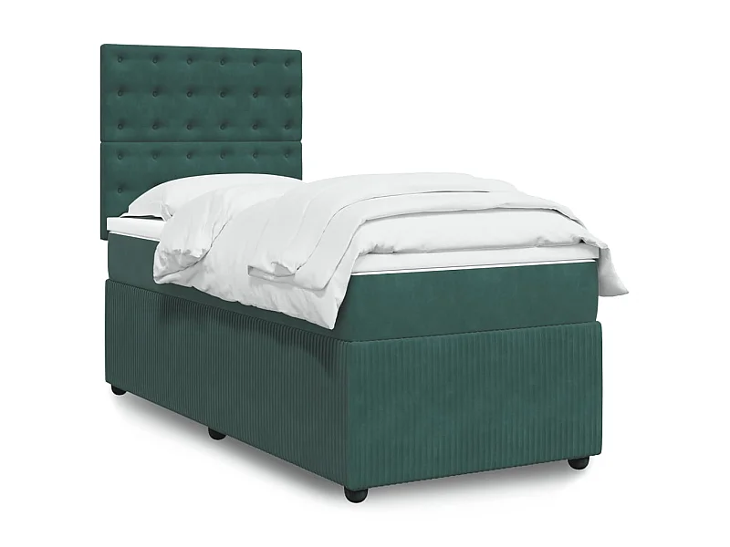 Cama box spring con colchón terciopelo verde oscuro 80x200 cm