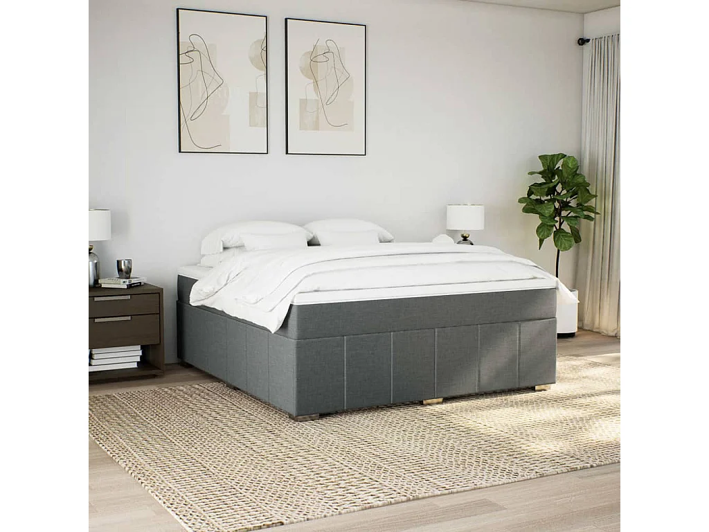 Cama box spring con colchón tela gris oscuro 180x200 cm