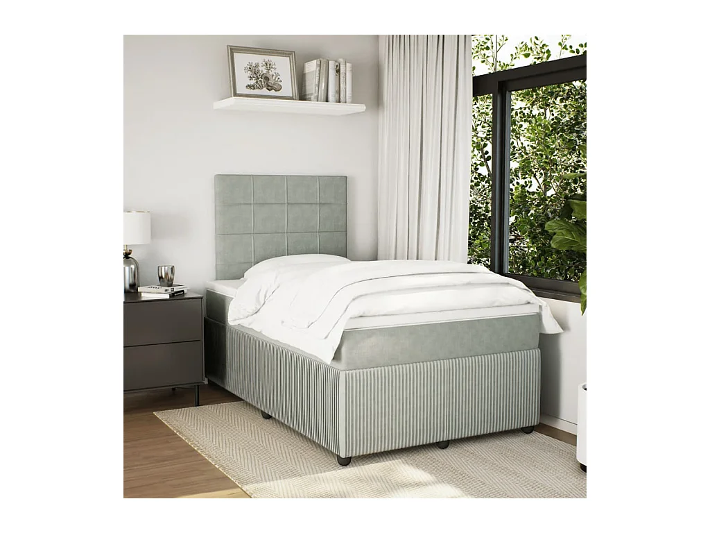 Cama boxspring com colchão 120x190 cm veludo cinzento-claro