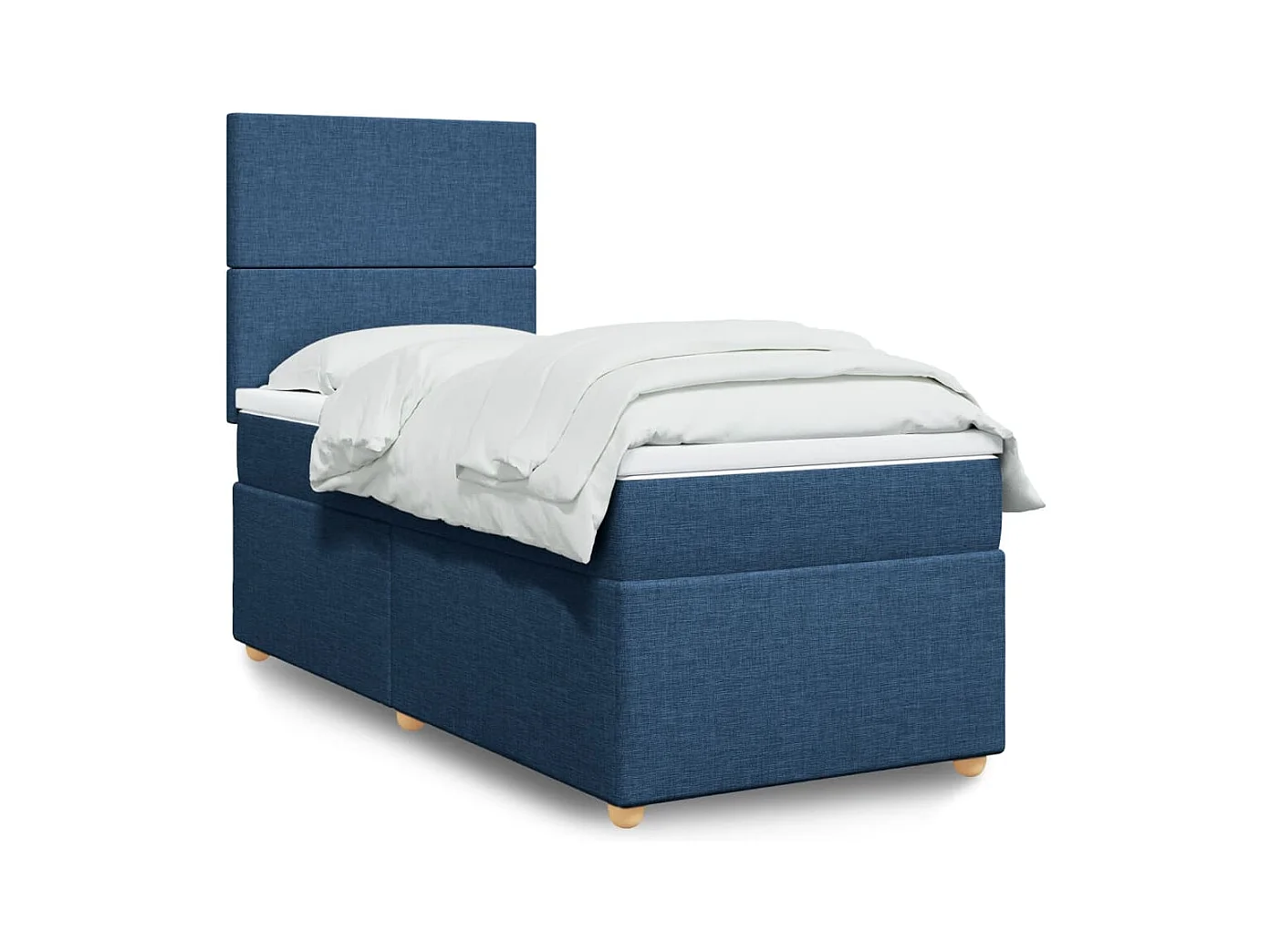 Cama box spring con colchón tela azul 90x200 cm