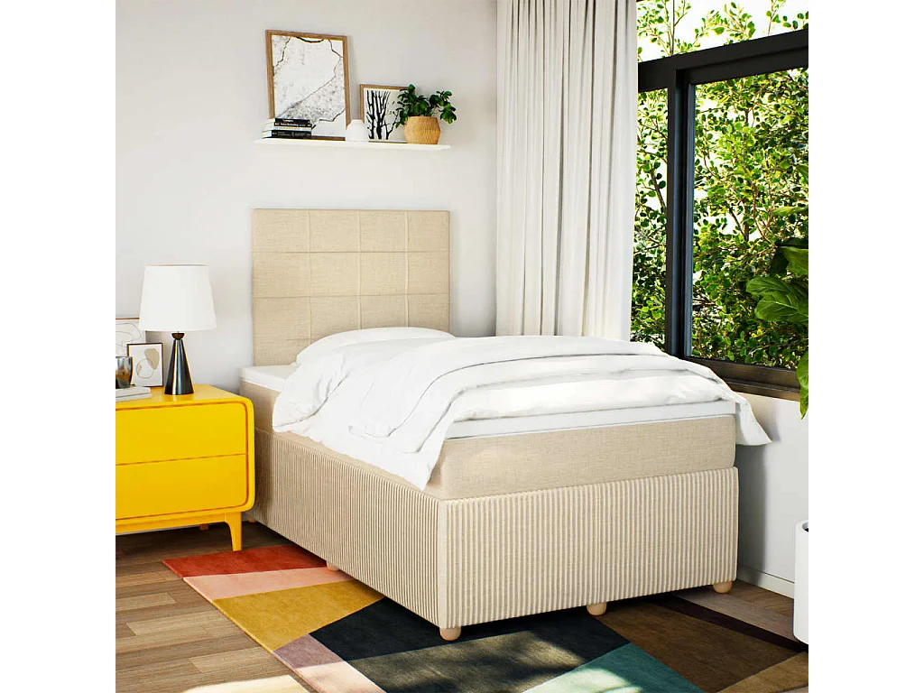 Cama boxspring com colchão 120x190 cm tecido cor creme