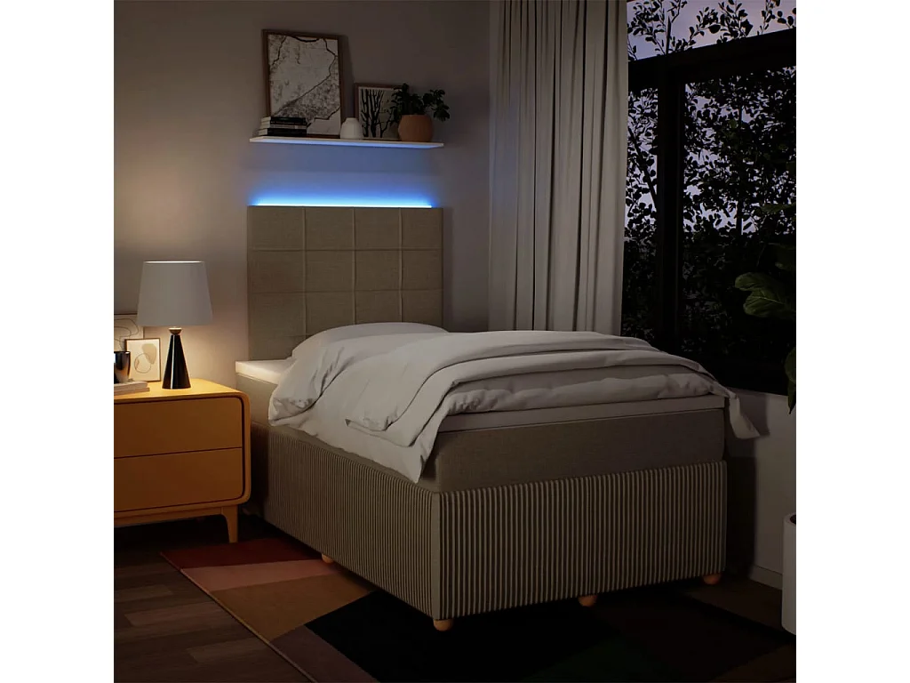 Cama boxspring com colchão 120x190 cm tecido cor creme