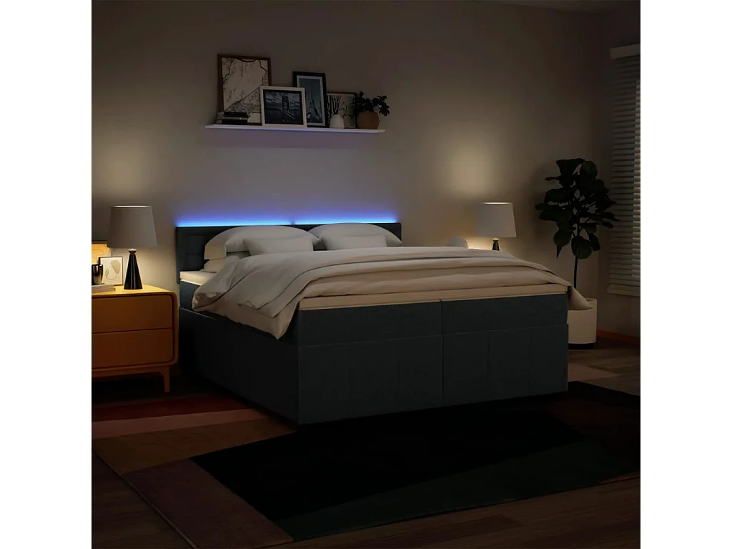 Sommier à lattes de lit avec matelas Bleu 200x200 cm Tissu