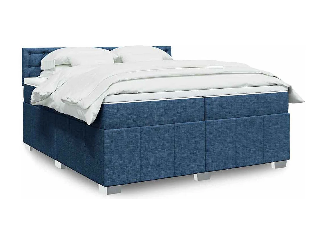 Cama box spring con colchón tela azul 200x200 cm