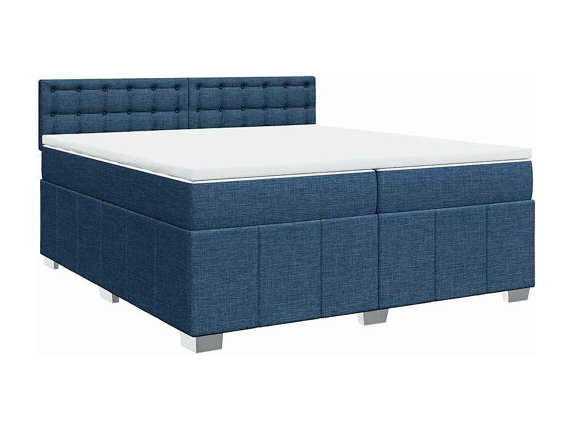 Cama box spring con colchón tela azul 200x200 cm