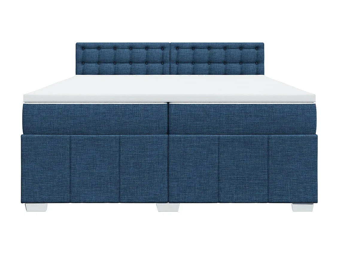Cama box spring con colchón tela azul 200x200 cm
