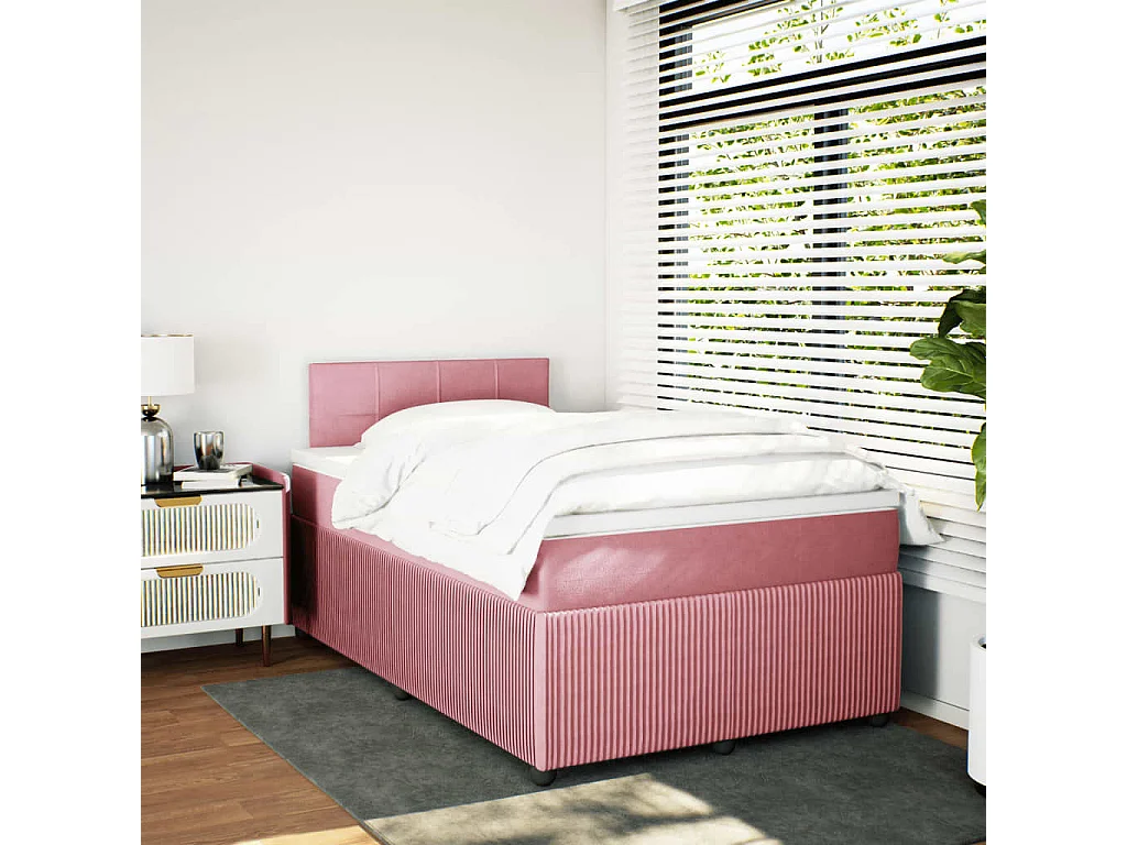 Cama box spring con colchón terciopelo rosa 120x200 cm