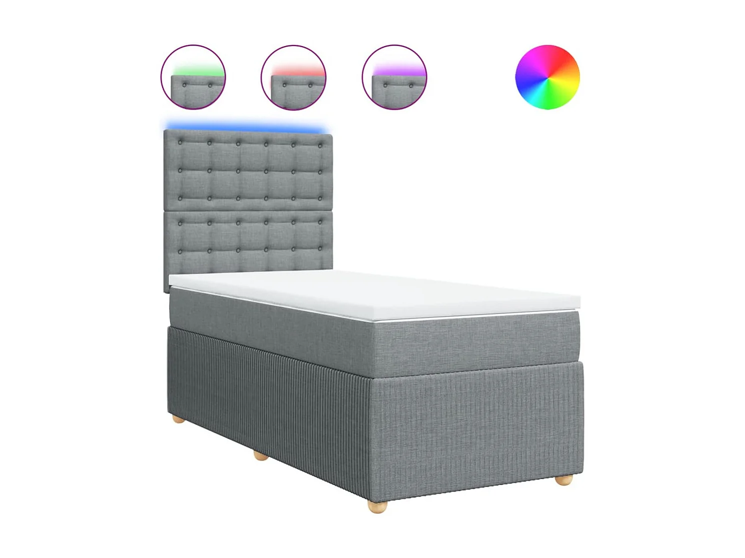 Cama box spring con colchón tela gris claro 90x200 cm