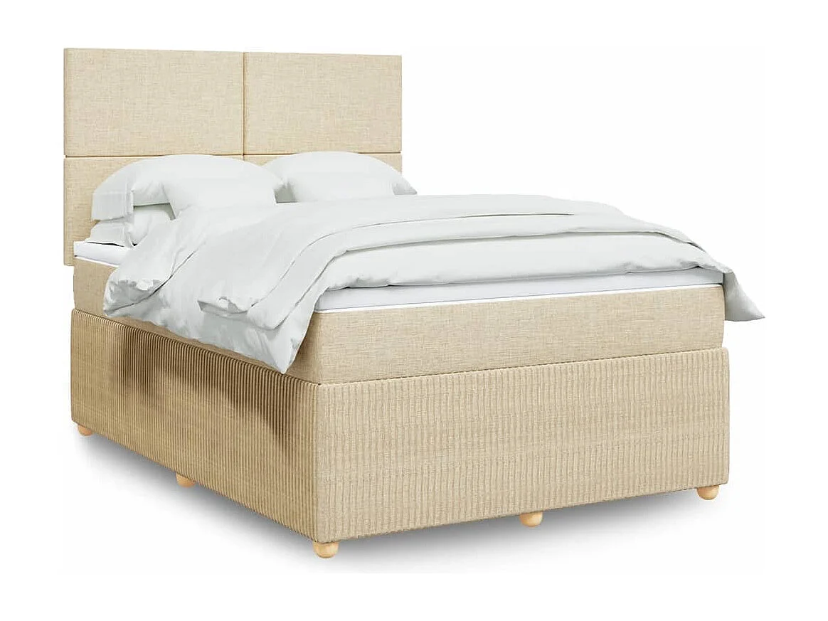 Cama box spring con colchón tela color crema 140x190 cm