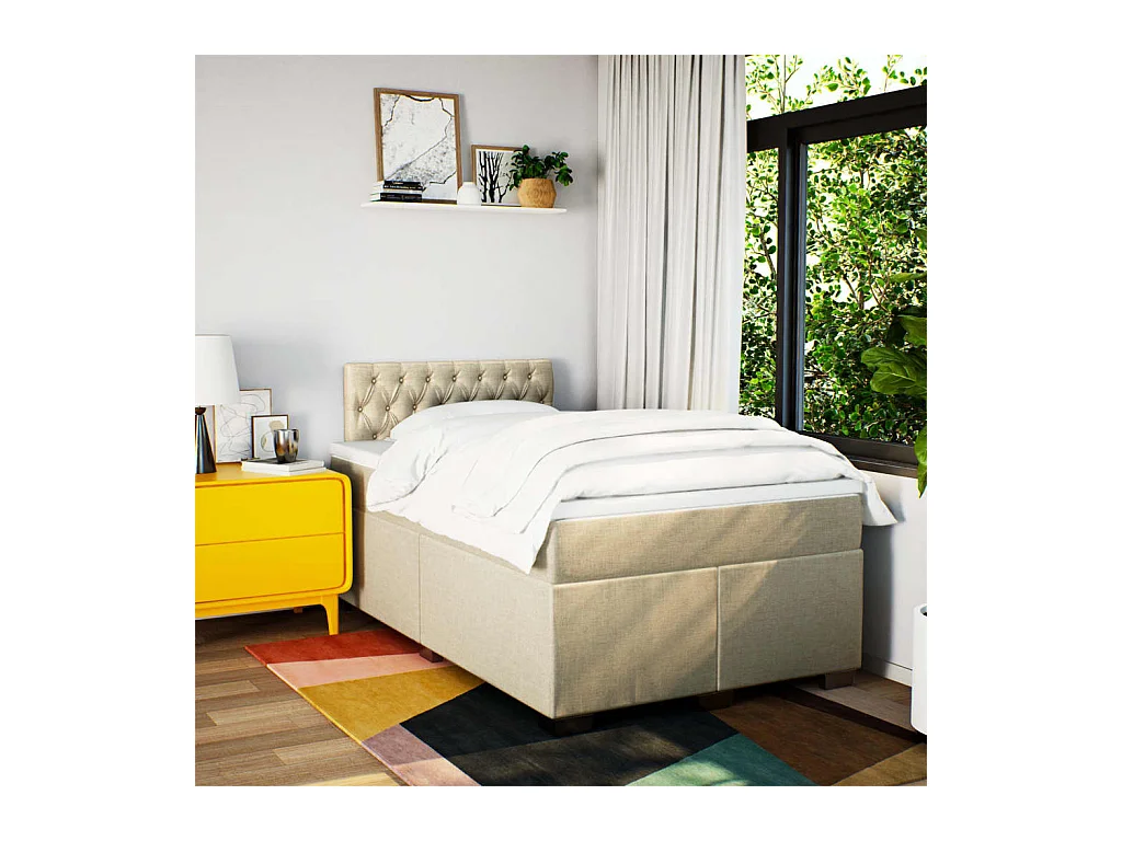 Sommier à lattes de lit avec matelas crème 120x190 cm tissu
