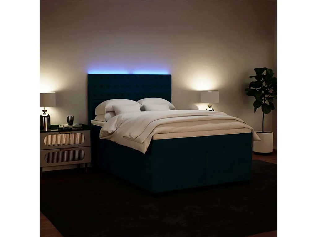 Cama com molas/colchão 160x200 cm veludo azul