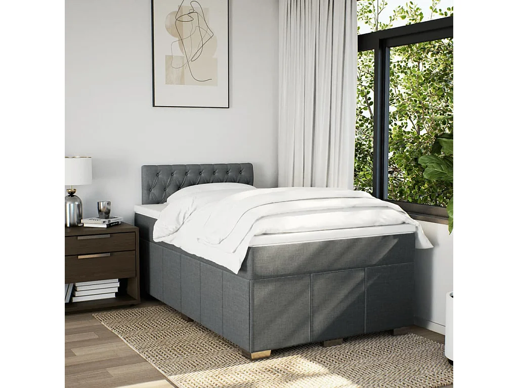 Cama boxspring com colchão 120x190 cm tecido cinzento-escuro