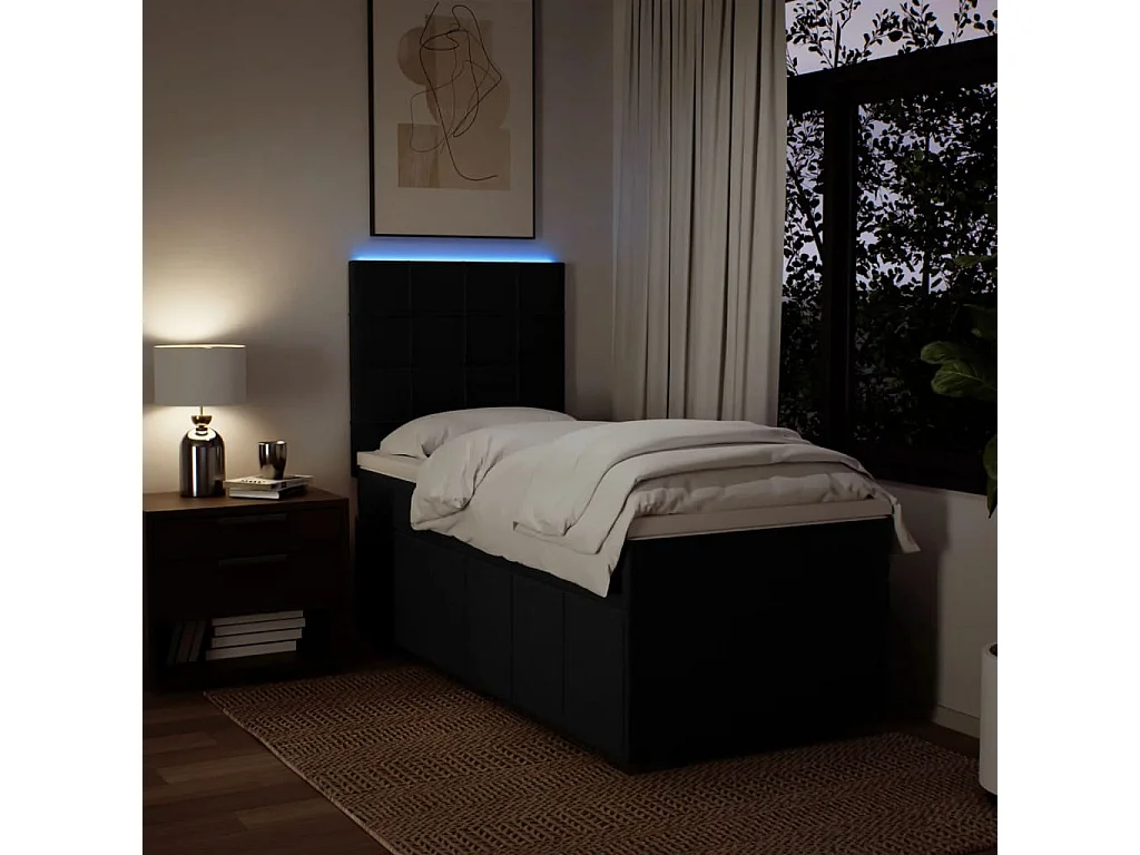 Sommier à lattes de lit avec matelas Noir 90x200 cm Tissu