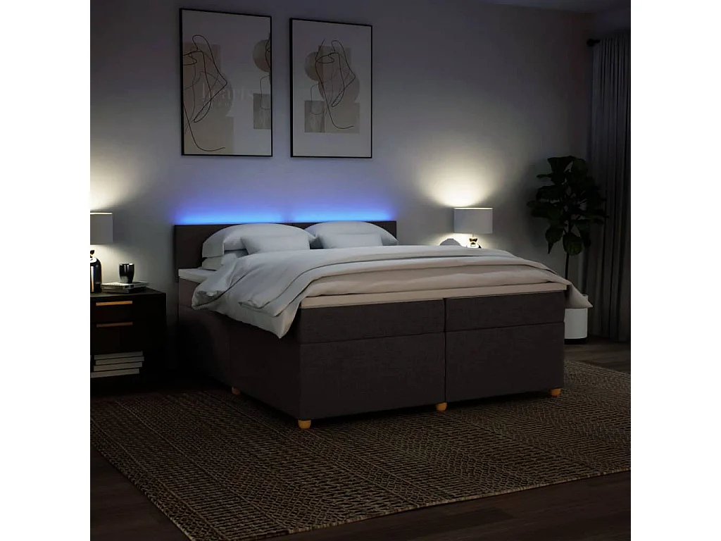 Cama box spring con colchón tela marrón oscuro 200x200 cm