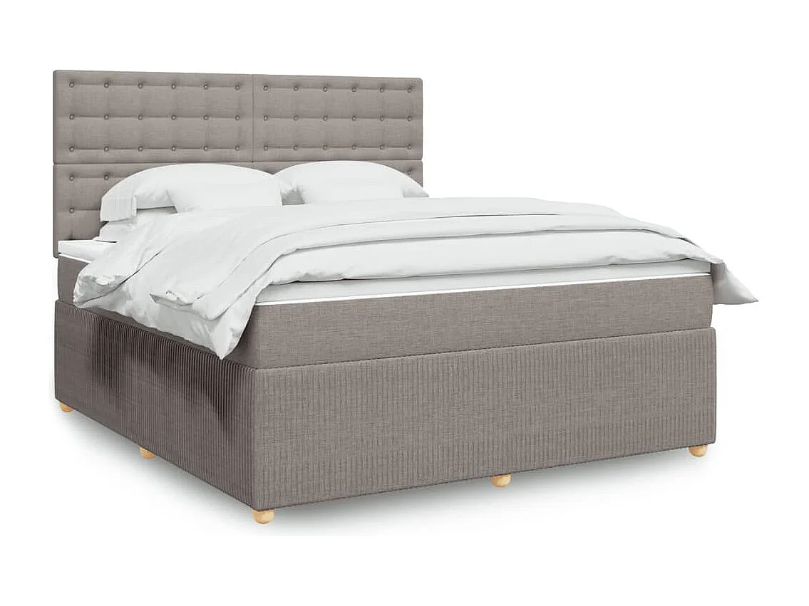 Cama box spring con colchón tela gris taupe 180x200 cm