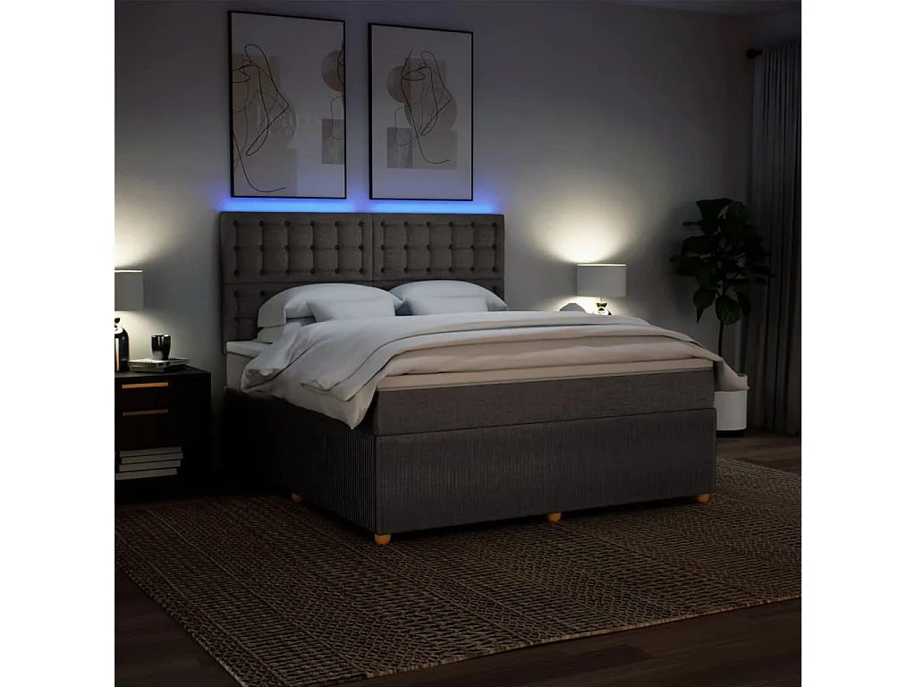 Cama box spring con colchón tela gris taupe 180x200 cm