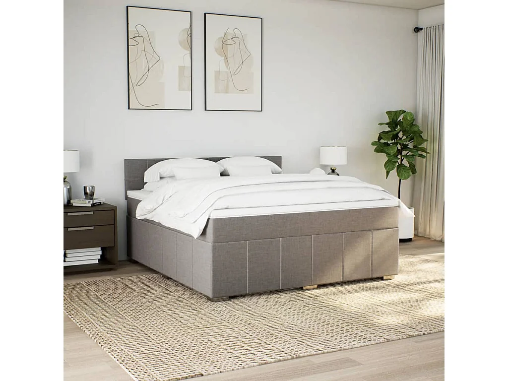 Cama box spring con colchón tela gris taupe 180x200 cm