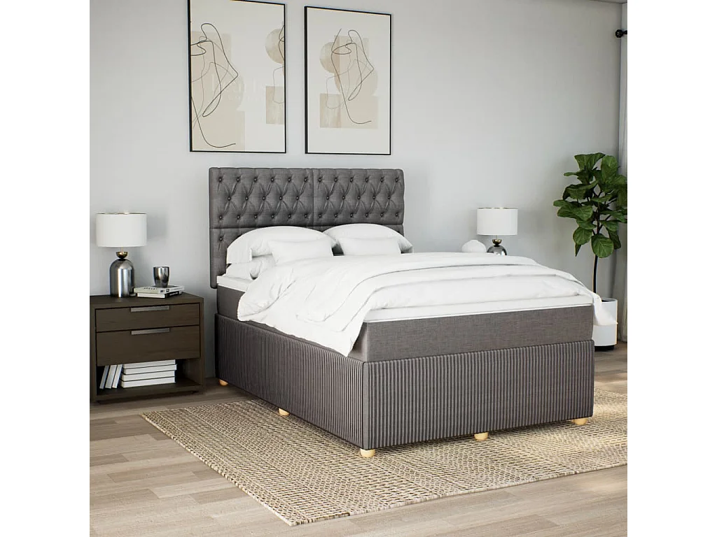 Cama com molas/colchão 140x190 cm tecido castanho-acinzentado