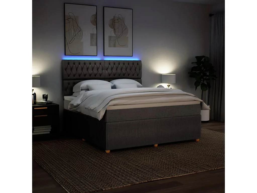 Cama box spring con colchón tela gris taupe 180x200 cm