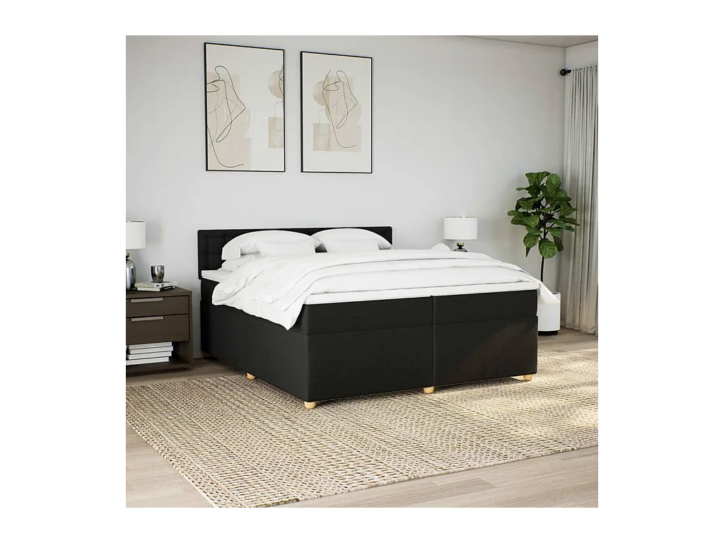 Cama com molas/colchão 200x200 cm tecido preto