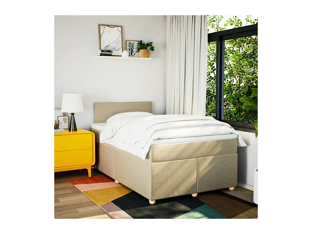 Cama boxspring com colchão 120x190 cm tecido cor creme