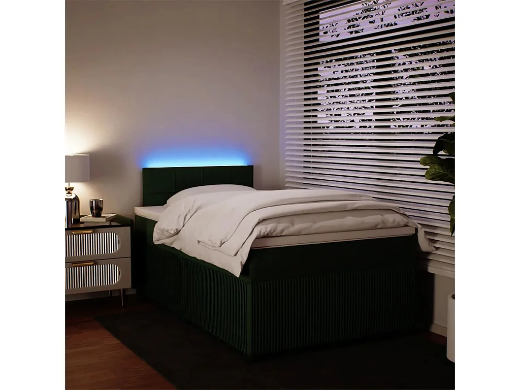 Cama boxspring com colchão 120x200 cm veludo verde-escuro