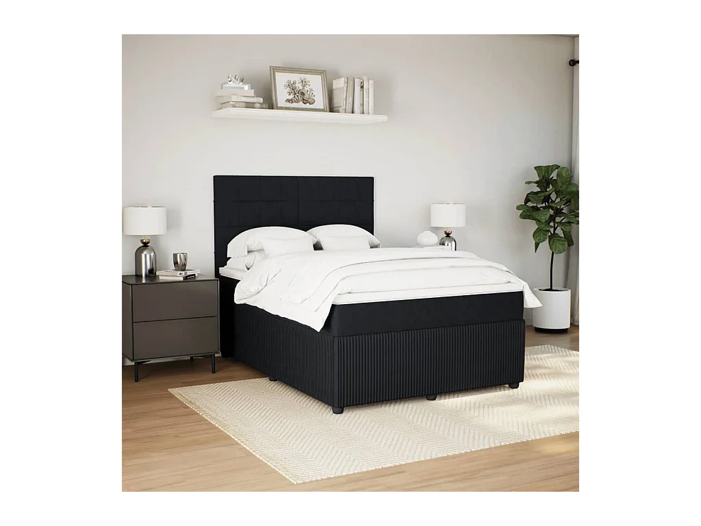 Cama box spring con colchón terciopelo negro 140x200 cm