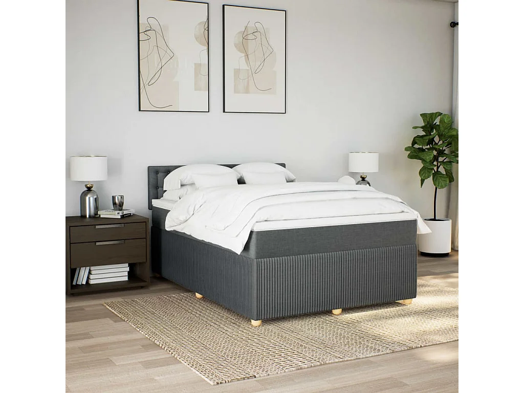 Boxspring met matras stof donkergrijs 140x200 cm