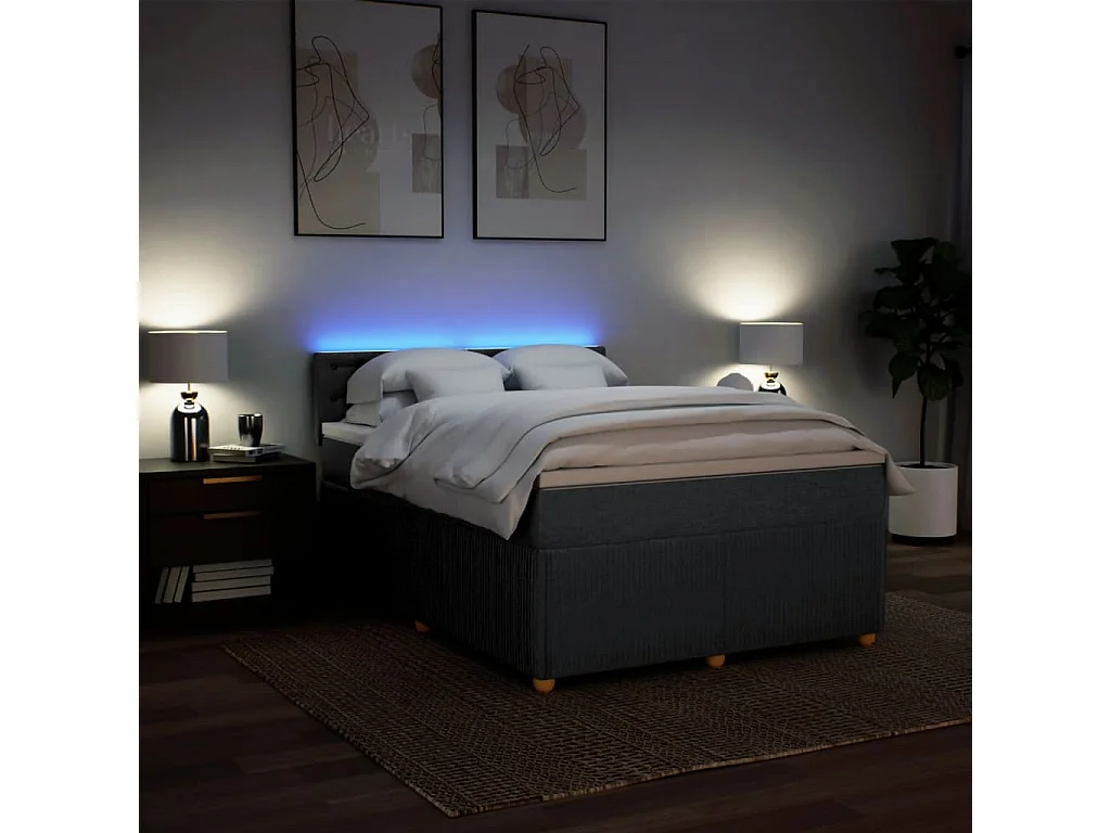 Boxspring met matras stof donkergrijs 140x200 cm